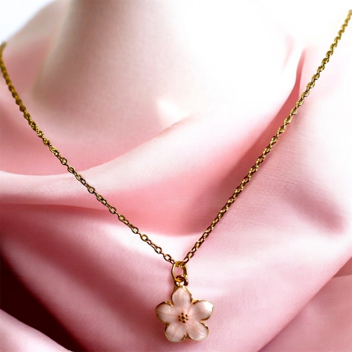 Flower Charm Necklace — Gold Stainless Steel