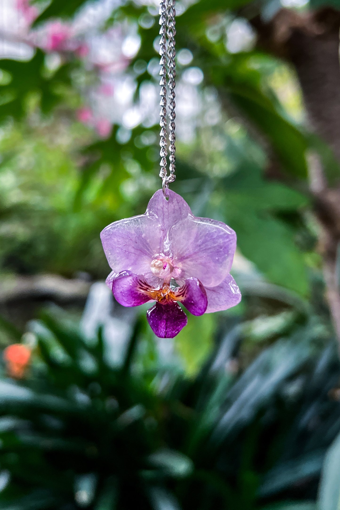 Handmade Real Mini Orchid Necklace - Pink