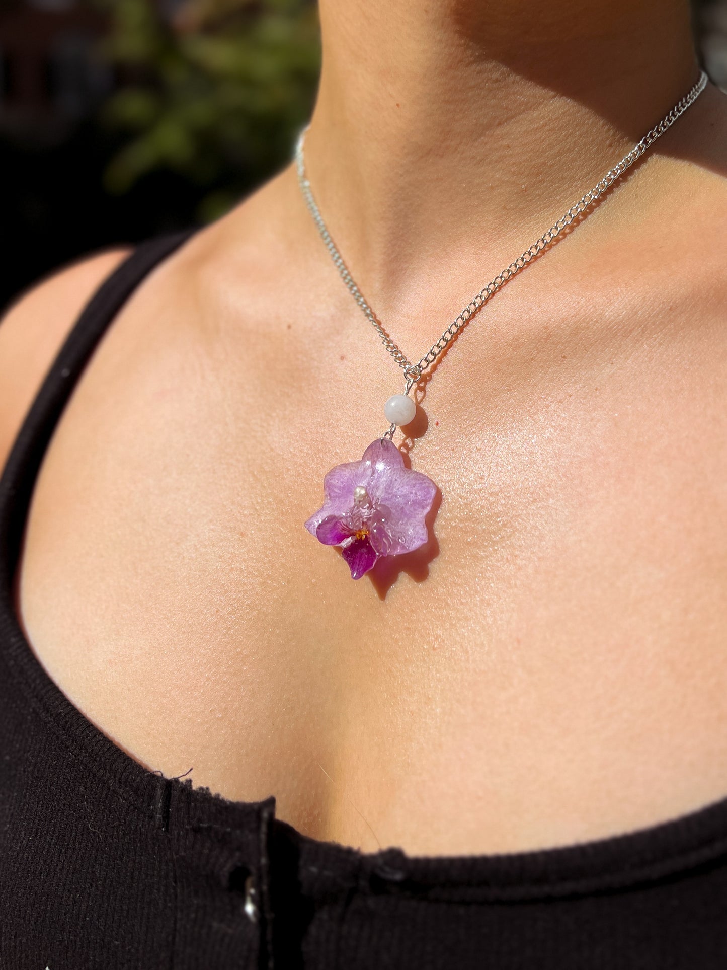 Handmade Real Mini Orchid Necklace - Pink