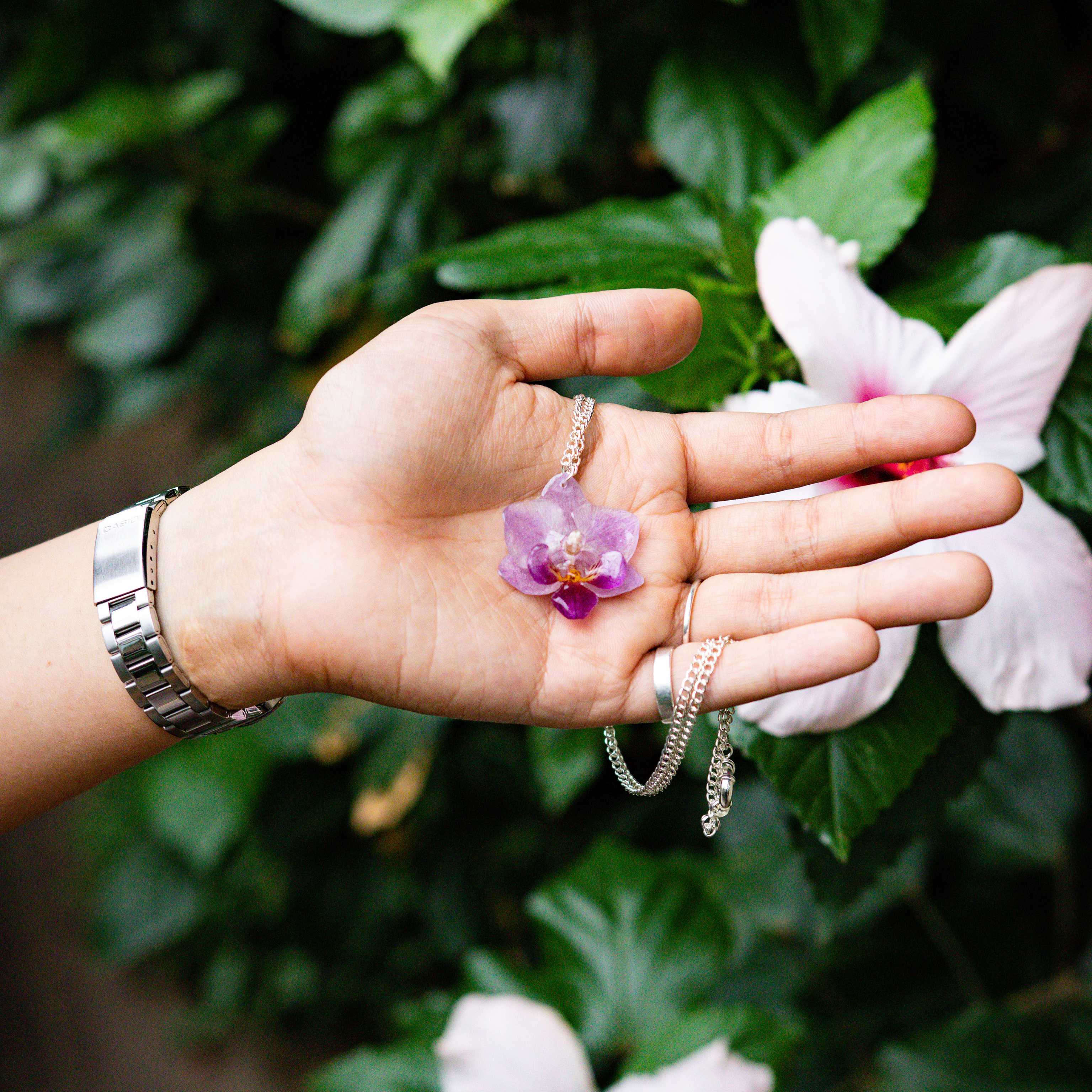 Handmade Real Mini Orchid Necklace - Pink