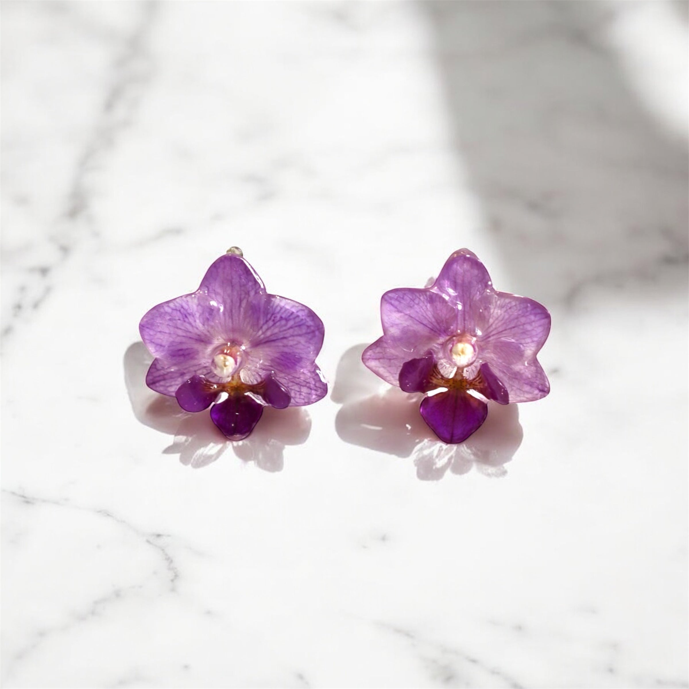 Handmade Real Mini Orchid Stud Earrings - Pink