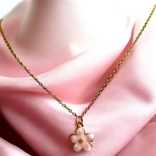Flower Charm Necklace — Gold Stainless Steel