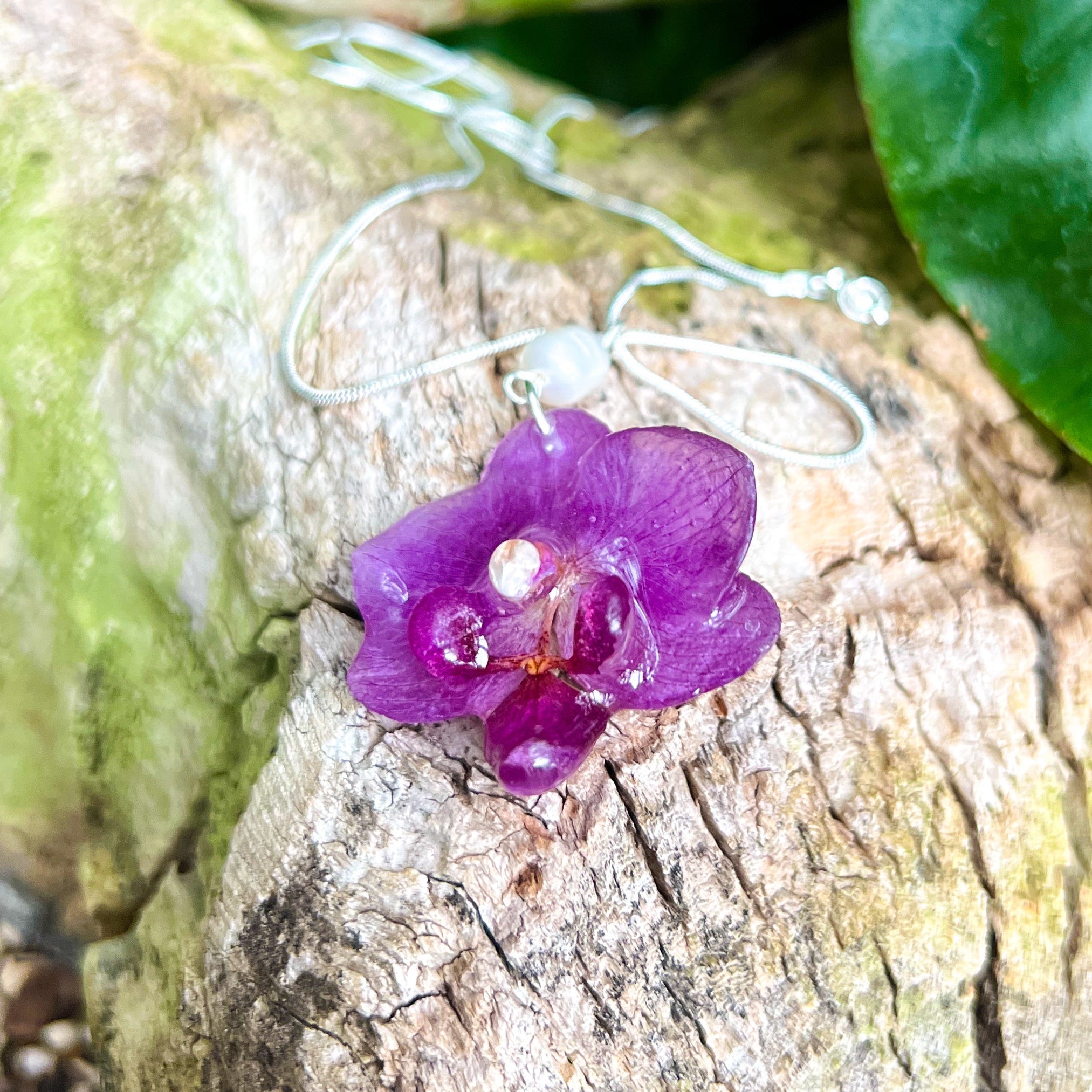 Handmade Real Mini Orchid Necklace - Purple