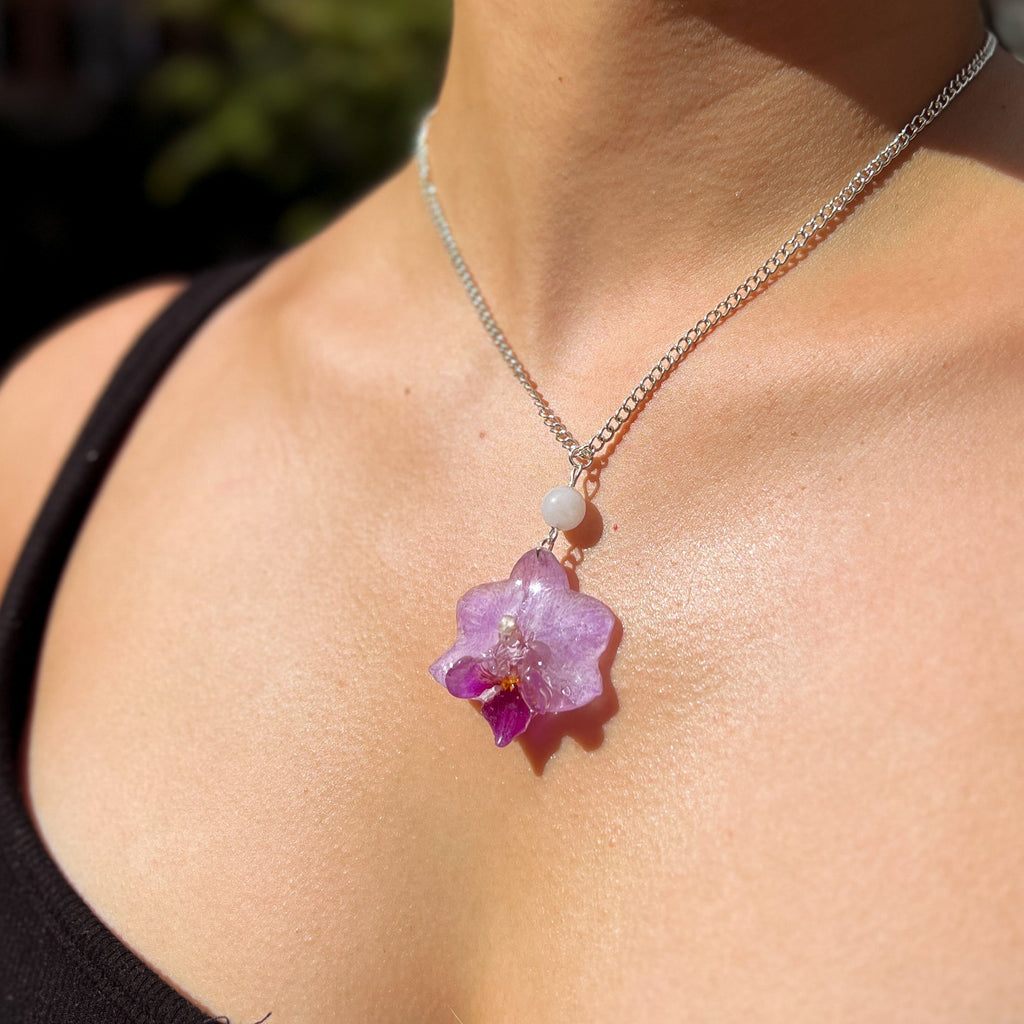 Handmade Real Mini Orchid Necklace - Pink