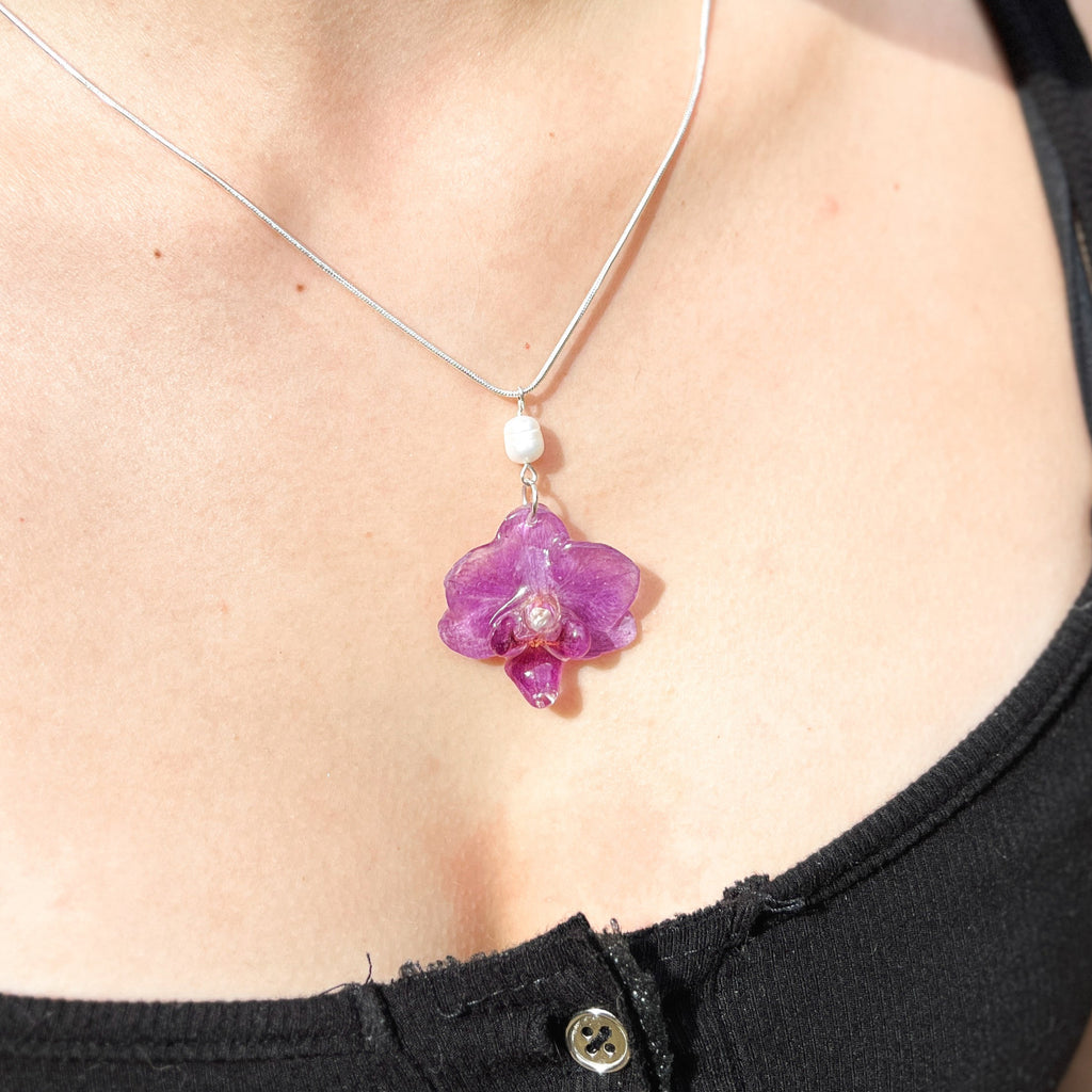 Handmade Real Mini Orchid Necklace - Purple